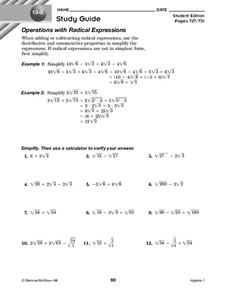 Operations with Radical Expressions Worksheet for 9th Grade ...