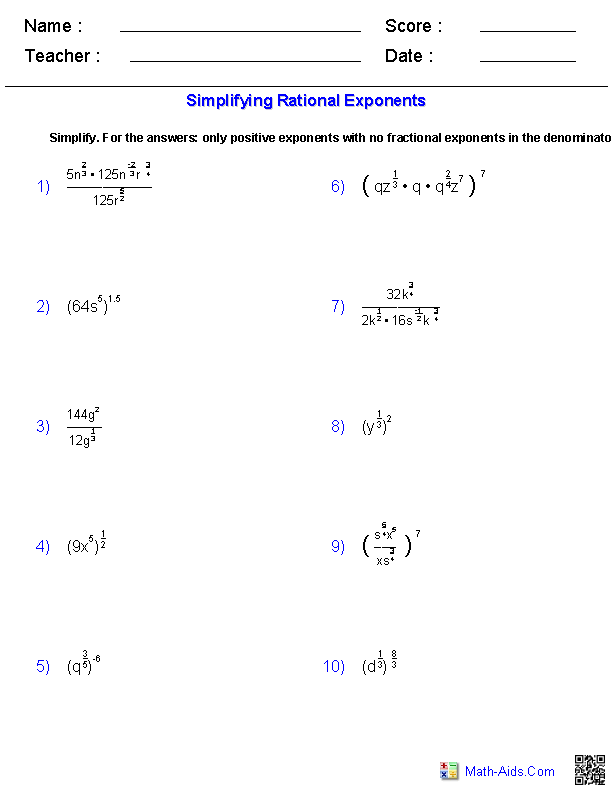 Algebra 2 Worksheets | Quadratic Functions and Inequalities Worksheets