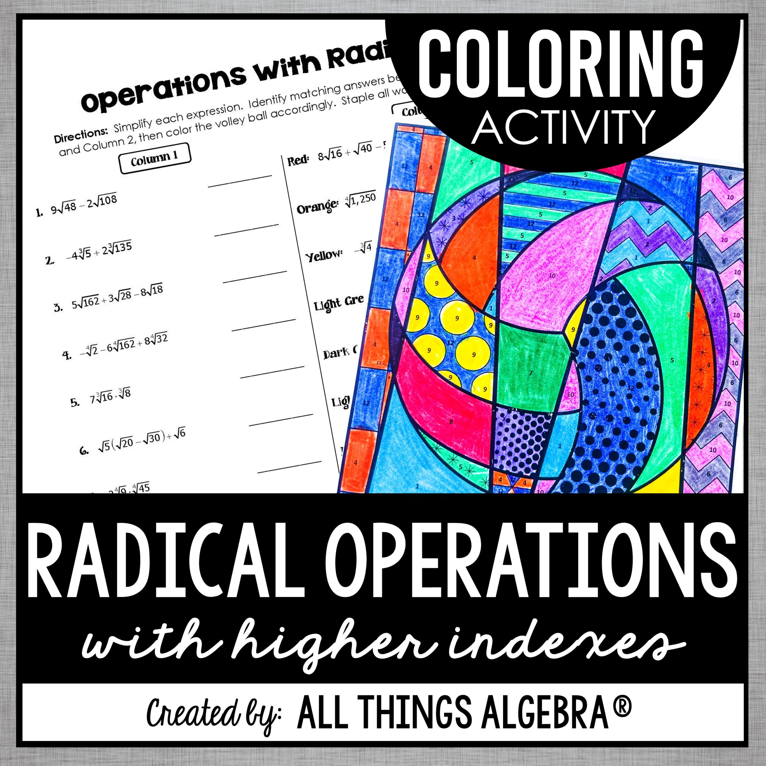 Radical Operations (with Higher Indexes) Coloring Activity - All ...