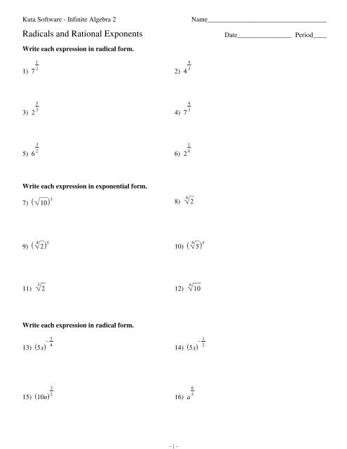 Radicals and Rational Exponents - Kuta Software