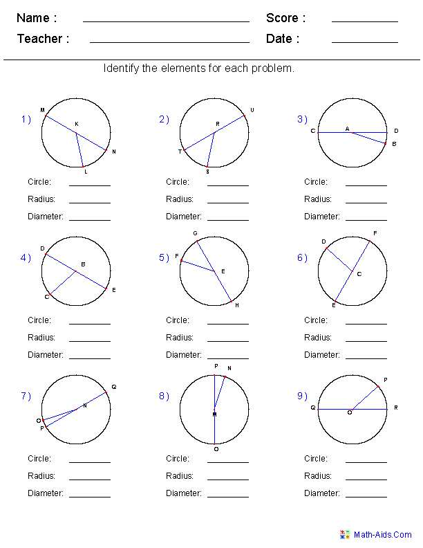 Geometry Worksheets | Circles Worksheets