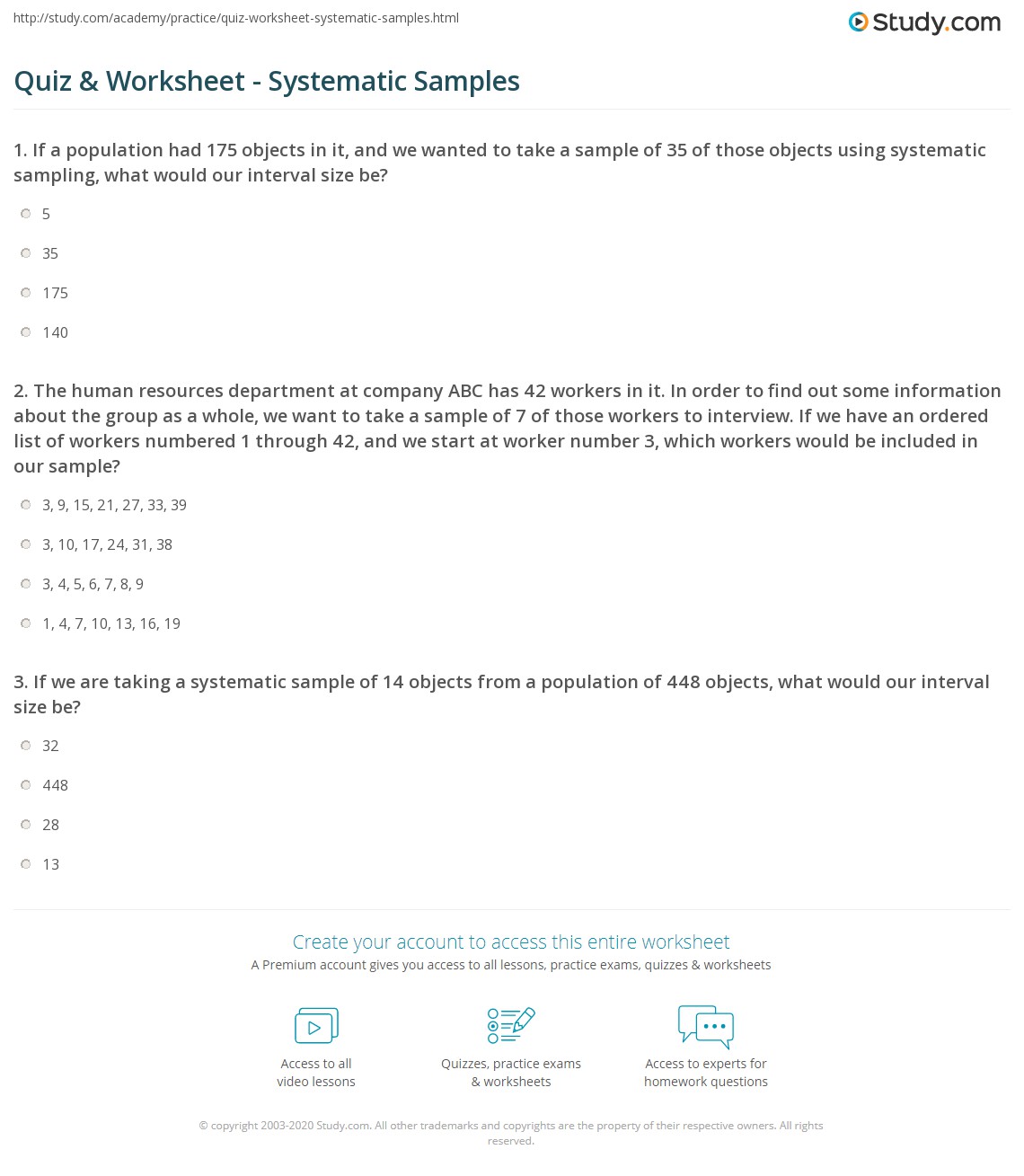 Quiz & Worksheet - Systematic Samples | Study.com - Worksheets Library