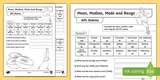 range median mode mean worksheet
