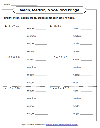 Mean (Average), Median, Mode, and Range Worksheets