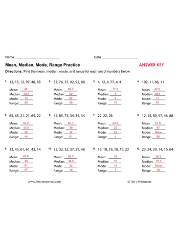 range mode median worksheet