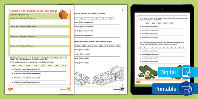Sixth Grade Garden Mean, Median, Mode, and Range Math Activity