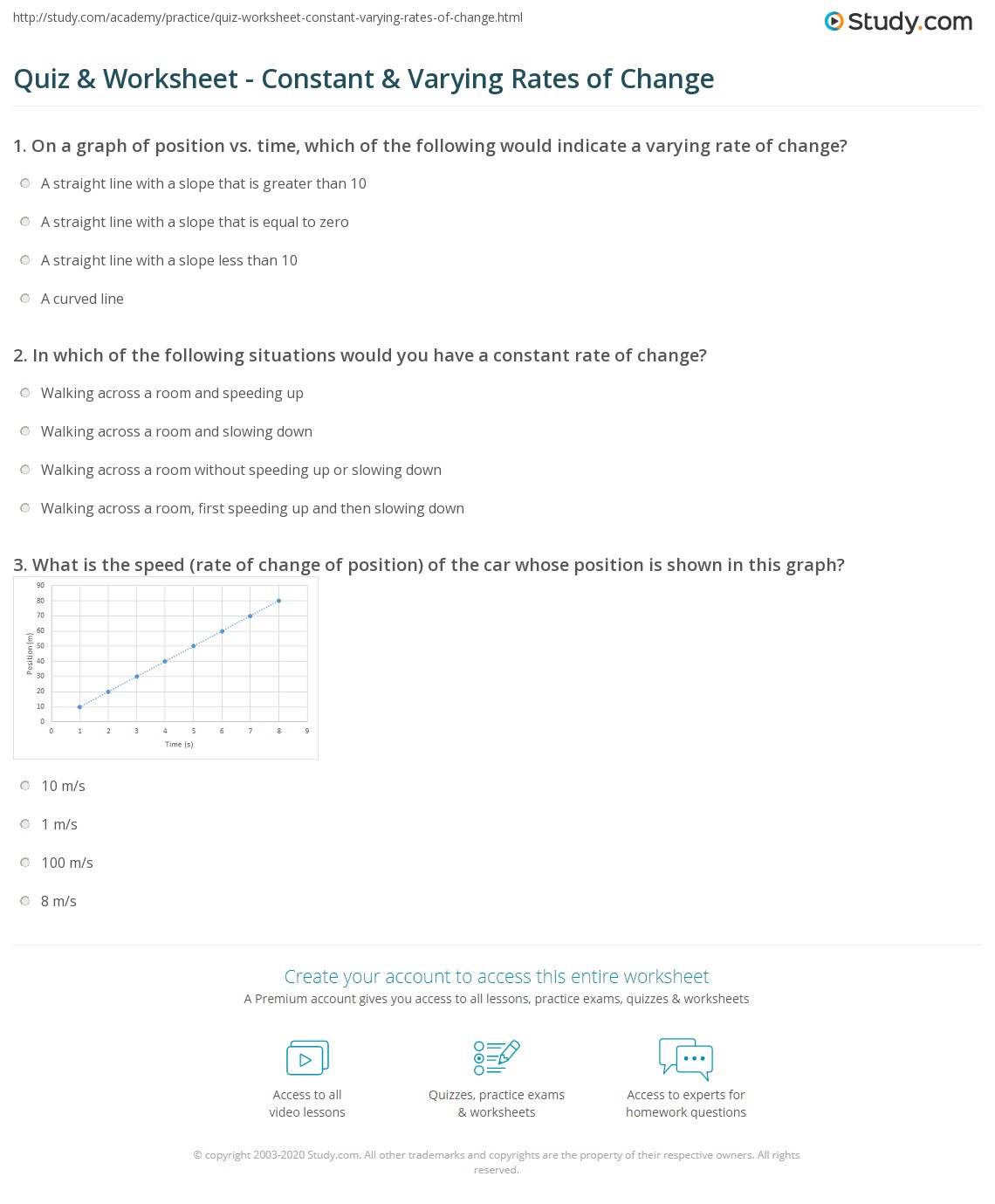 Quiz & Worksheet - Constant & Varying Rates of Change | Study.com
