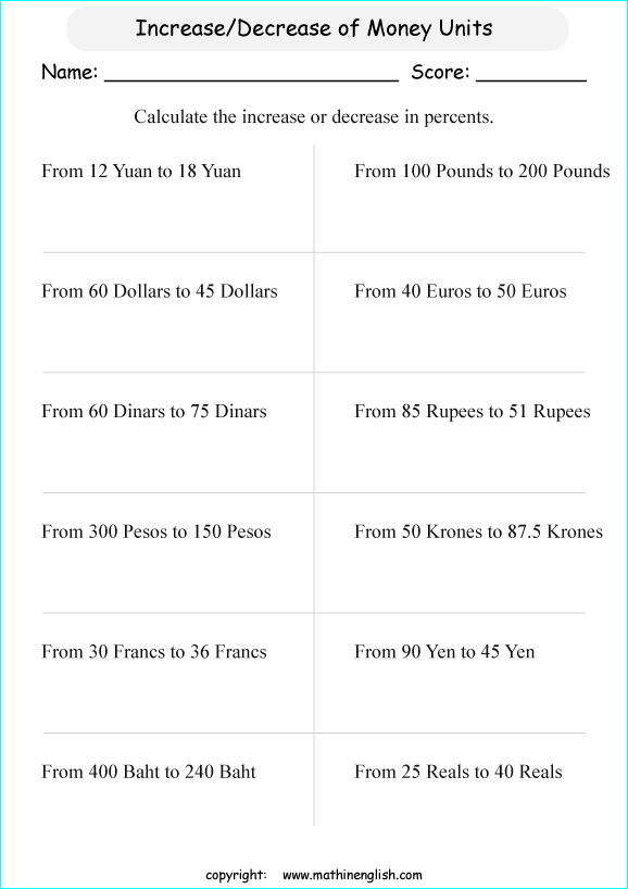 Printable primary math worksheet for math grades 1 to 6 based on ...
