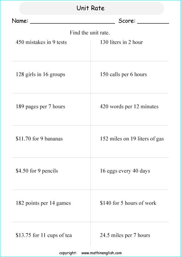 Printable primary math worksheet for math grades 1 to 6 based on ...
