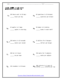 Unit Rates Worksheets