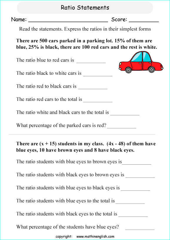 ratio and percentage worksheet