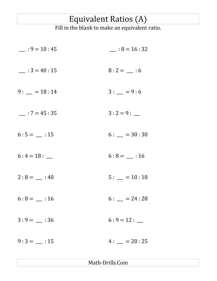 The Equivalent Ratios with Blanks (Old) Math Worksheet from the ...