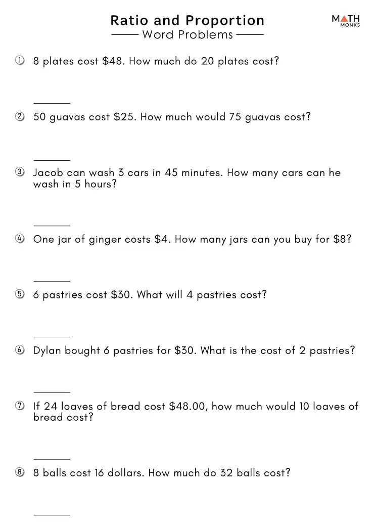 Ratio and Proportion Word Problems Worksheets - Math Monks