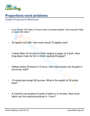 Proportions Word Problems 1 Worksheet