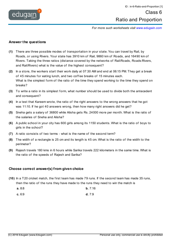 ratio and proportion word problems worksheet