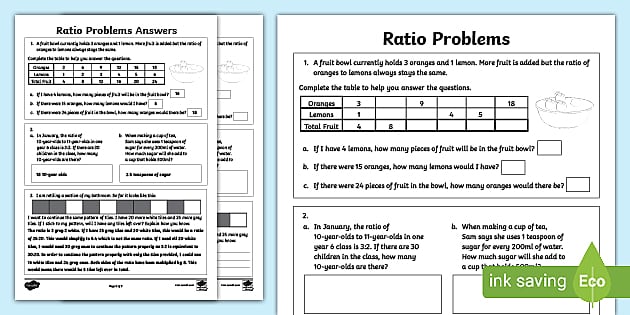 ? Solve Problems Involving Ratios Worksheet - Twinkl