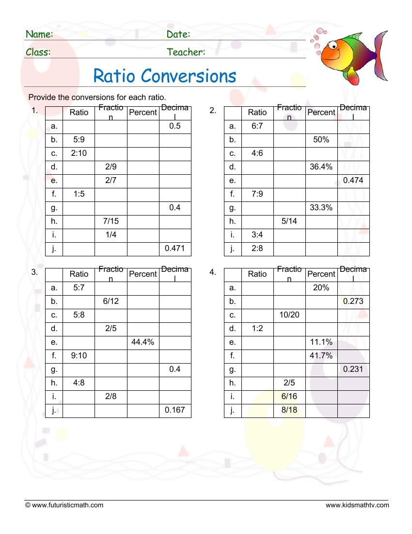Free Ratio, Percentage Math Worksheets pdf | Math Champions