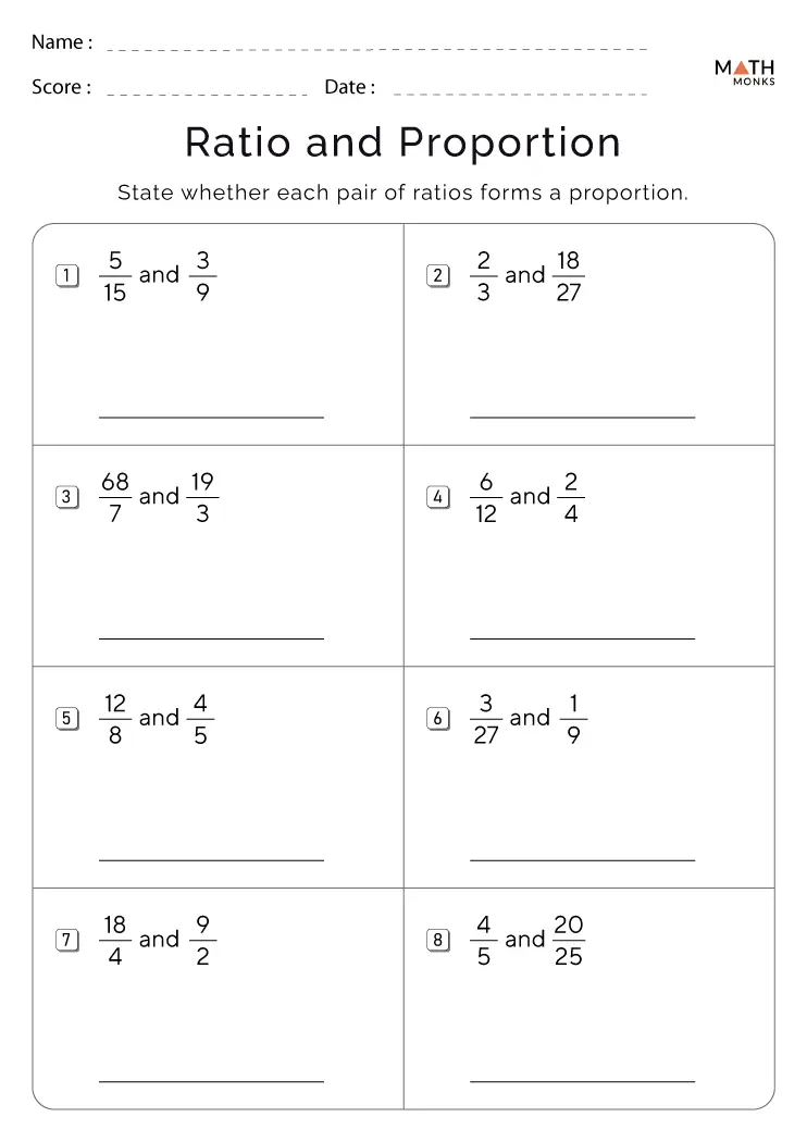 ratio proportions worksheet