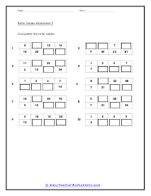 Ratio Tables Worksheets