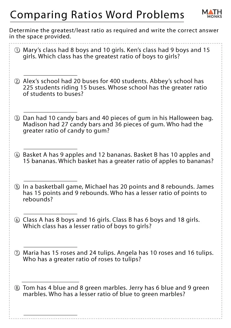 ratio word problems 6th grade worksheet