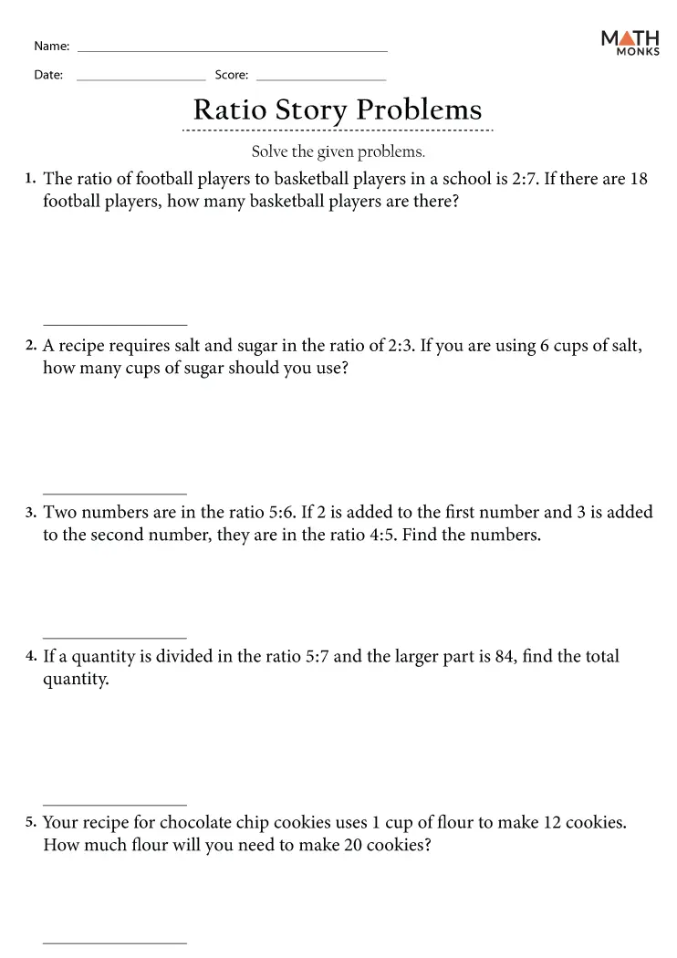 Ratio Word Problems Worksheets - Math Monks