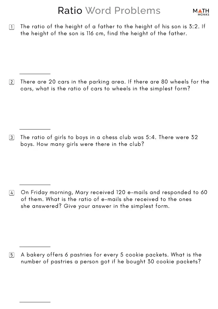 Ratio Word Problems Worksheets - Math Monks
