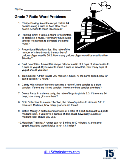 Ratio and Proportions Word Problems Worksheets