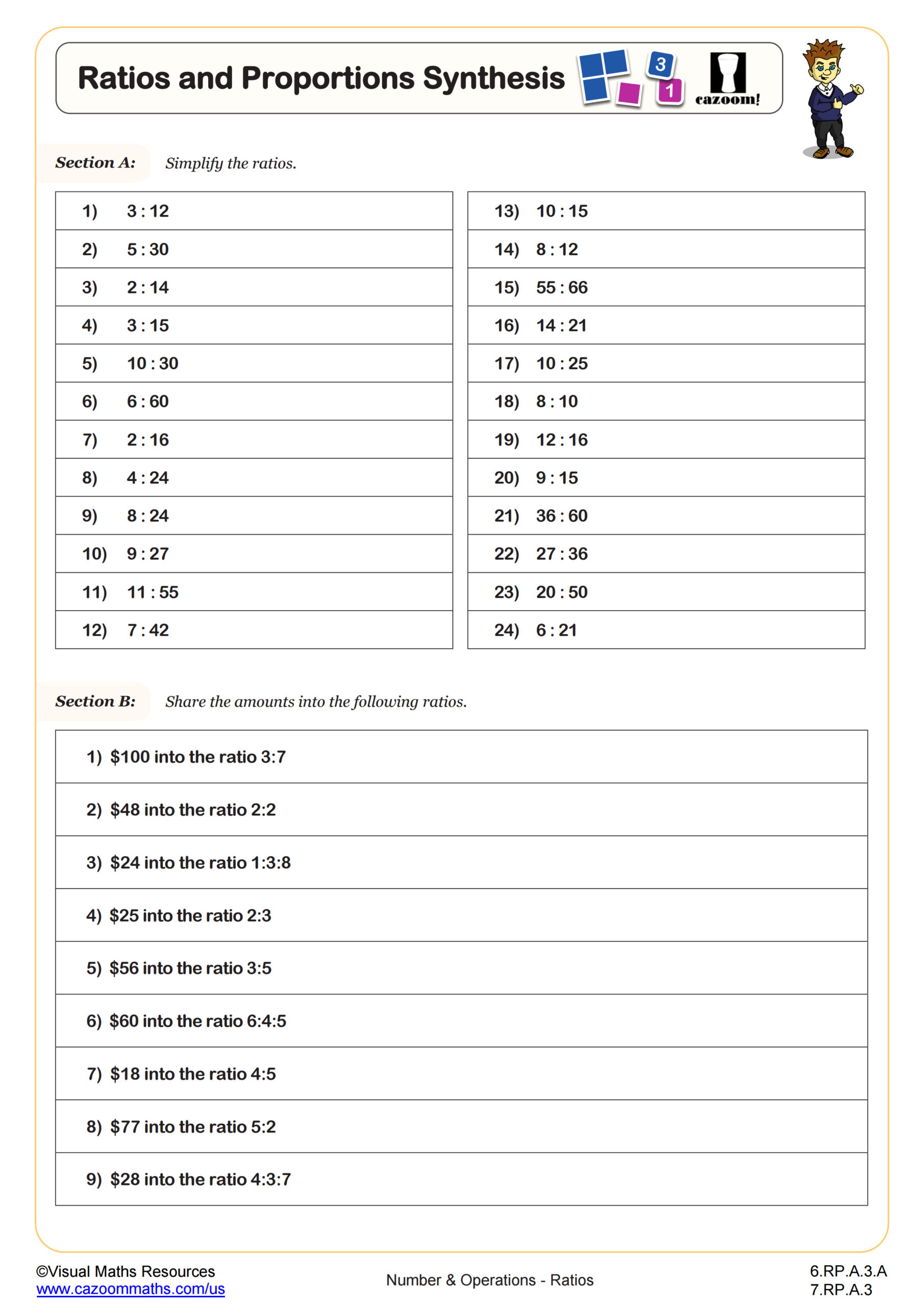 Ratios and Proportions Synthesis - Cazoom Math Worksheets
