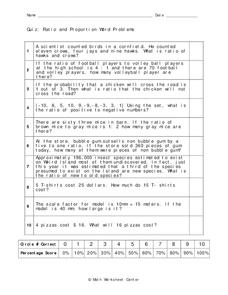 Ratio and Proportion Word Problems Worksheet for 8th Grade ...