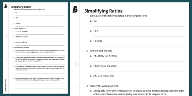 ? Simplifying Ratios Worksheet | KS3 Maths | Beyond Secondary
