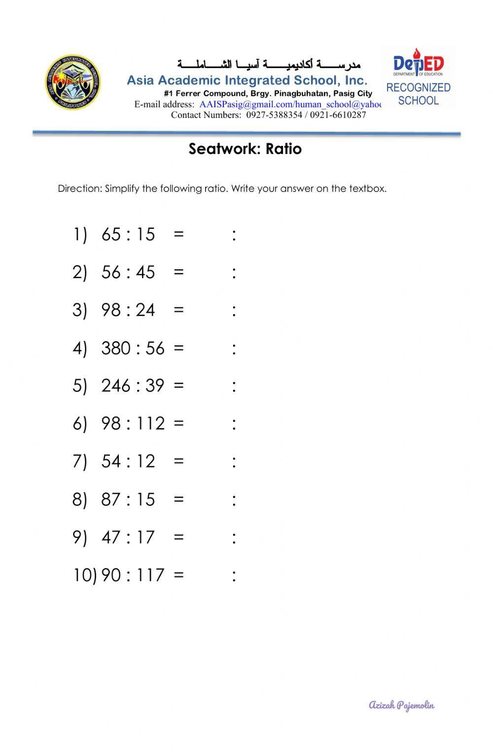 ratio worksheet