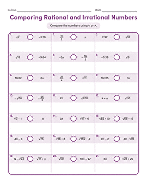 Comparing Rational and Irrational Numbers | Worksheet 
