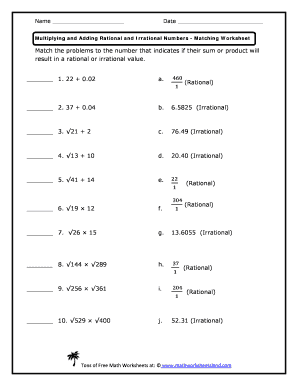rational and irrational numbers worksheet