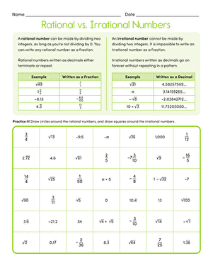 rational and irrational numbers worksheet