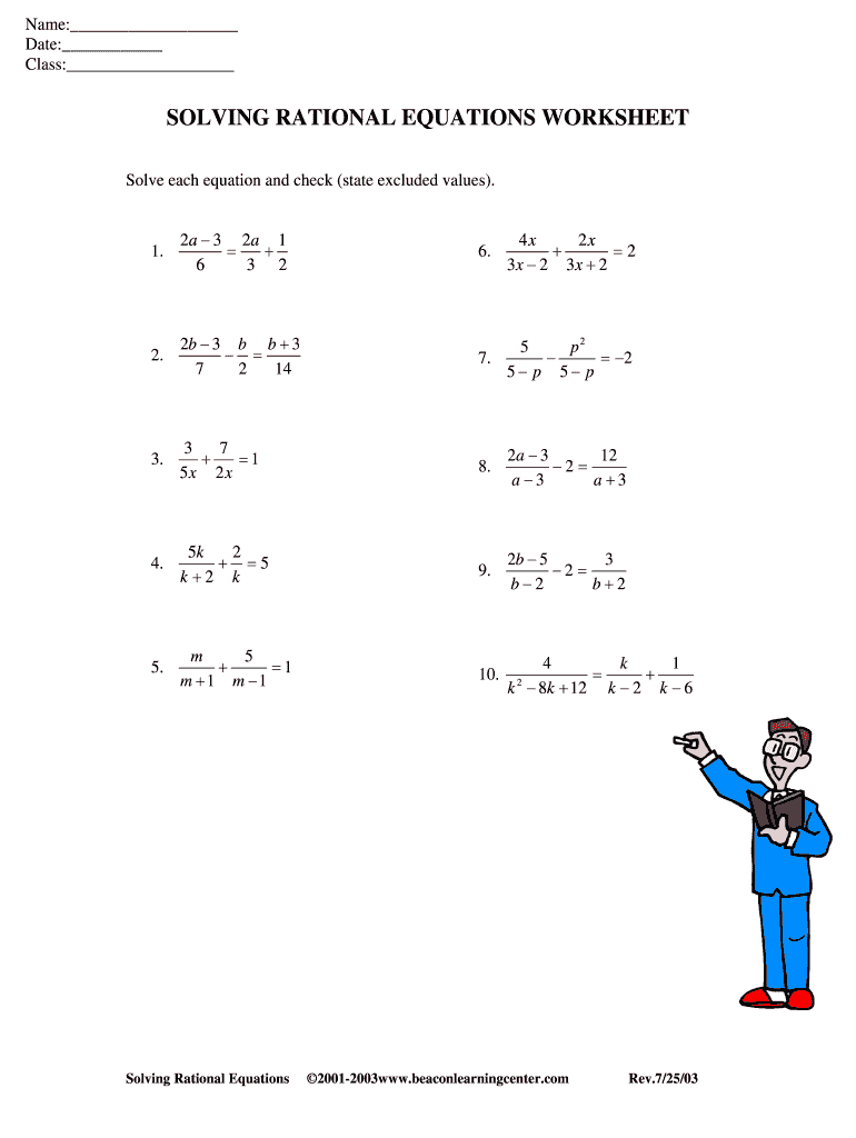 Solving Rational Equations Worksheet With Answers Pdf - Fill ...