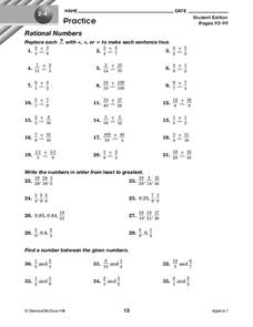 Rational Numbers Worksheet for 8th - 9th Grade | Lesson Planet