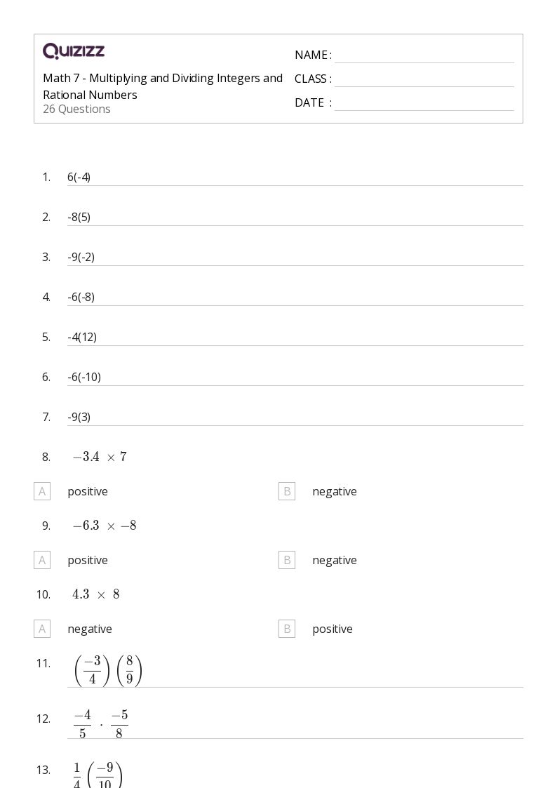 50+ Integers and Rational Numbers worksheets for 5th Grade on ...