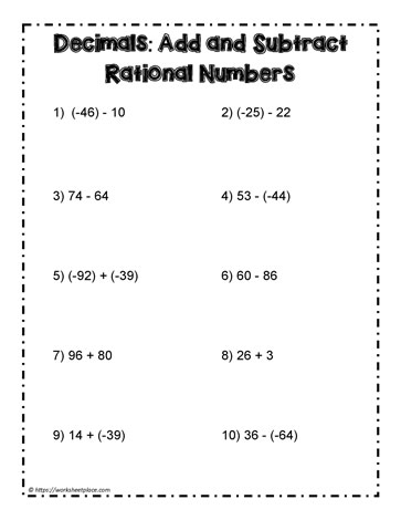 rational numbers worksheet grade 4