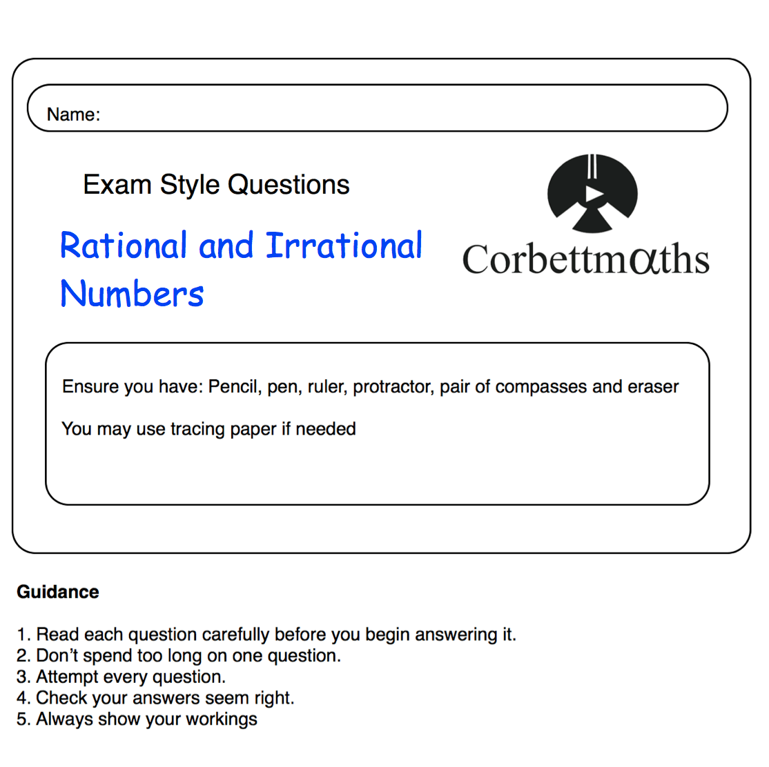 Irrational and Rational Numbers Practice Questions – Corbettmaths