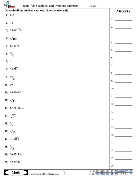 Identifying Rational and Irrational Numbers Worksheet | Free ...