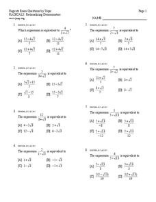 Rationalizing Denominators Worksheet for 9th - 12th Grade | Lesson ...