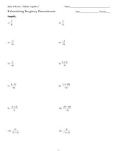 Twenty-Six Rationalize Imaginary Denominators Worksheet for 10th ...