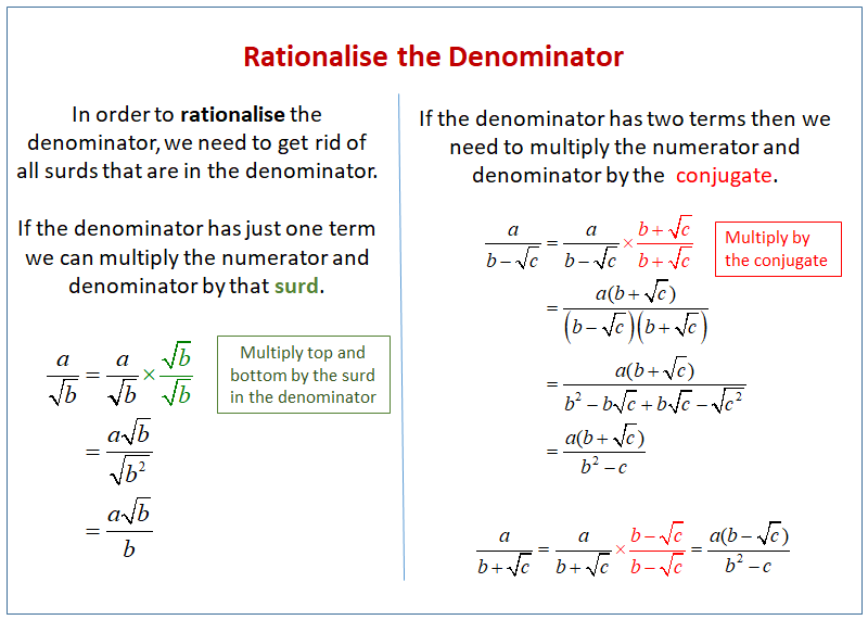 Rationalise the Denominator (examples, videos, worksheets ...