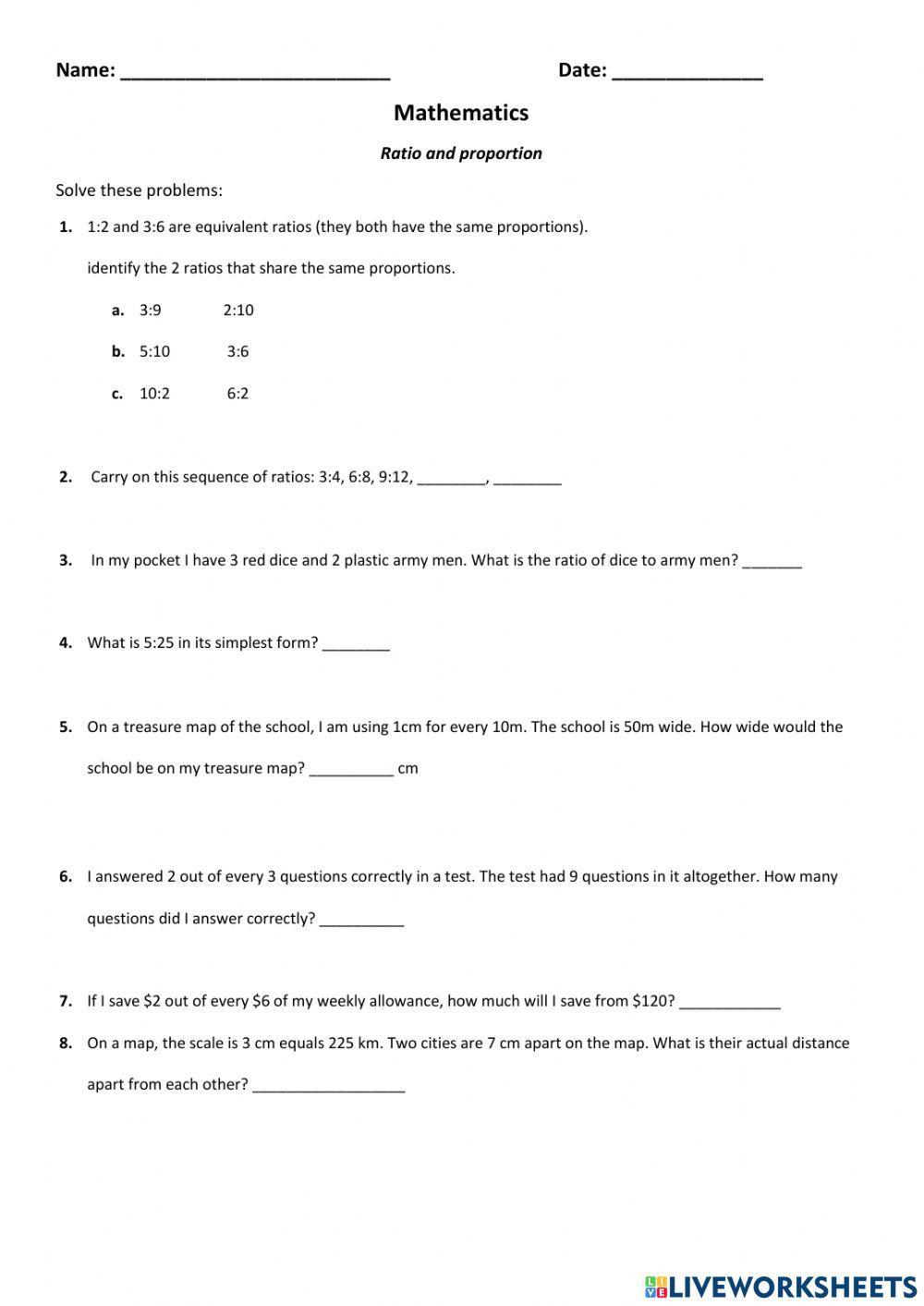ratios and percents worksheet