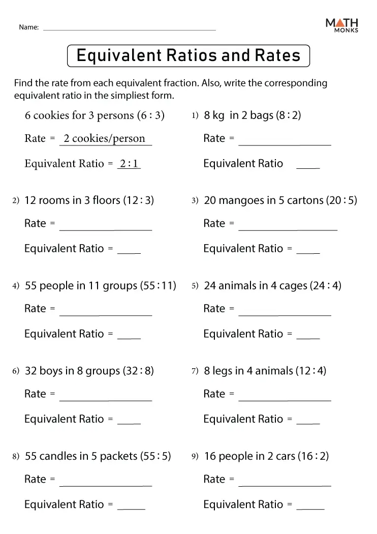 ratios and rates worksheet 6th grade