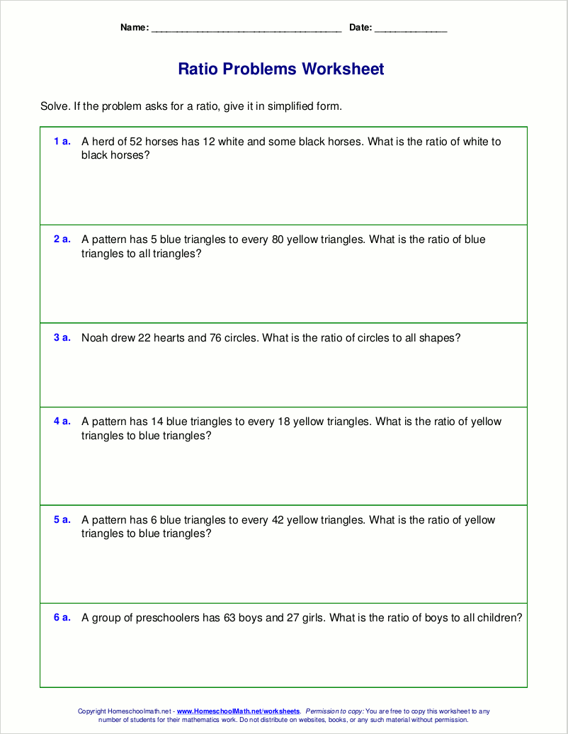 ratios math worksheet