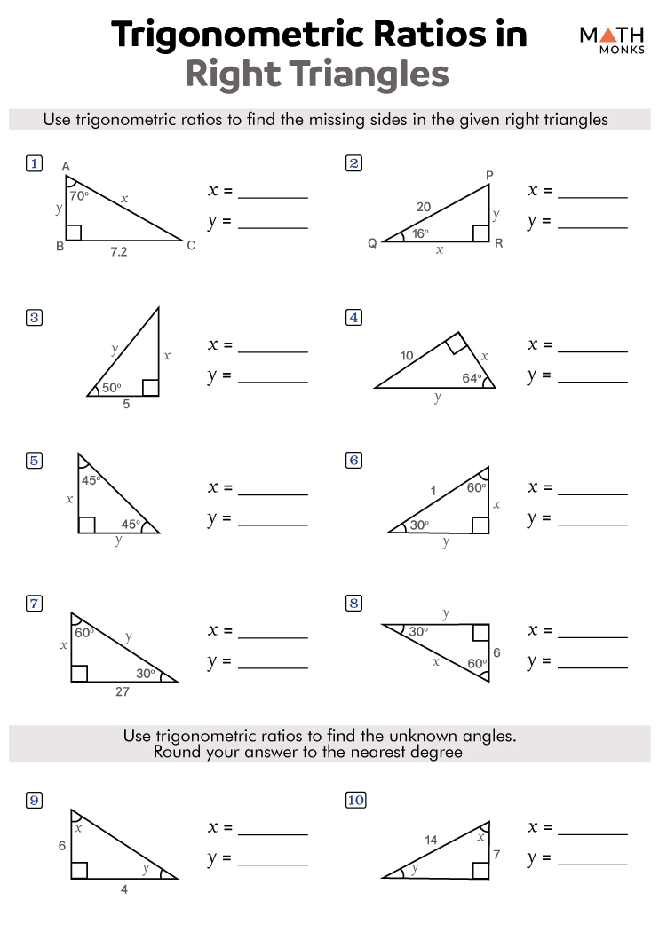 Trigonometric Ratios Worksheets - Math Monks