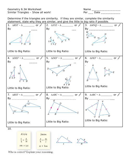 Geo Similar Triangle Worksheet