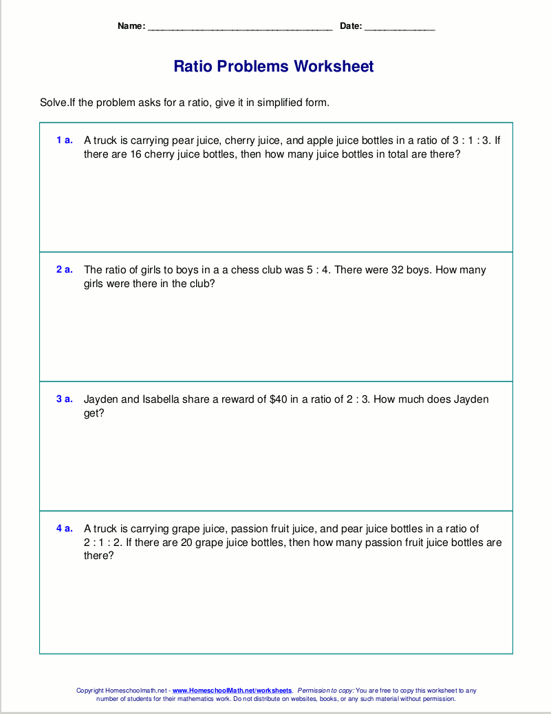 Free worksheets for ratio word problems