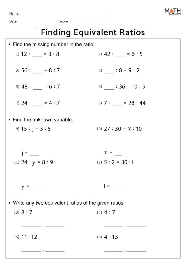 ratios worksheet for 6th grade